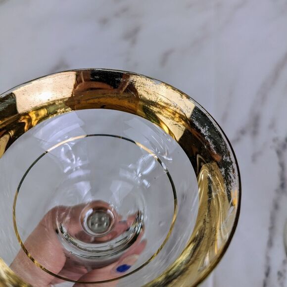 Vintage Aritzia Gold Rimmed Coupe Glasses Set of 2 FAIR CONDITION - Picture 4 of 7